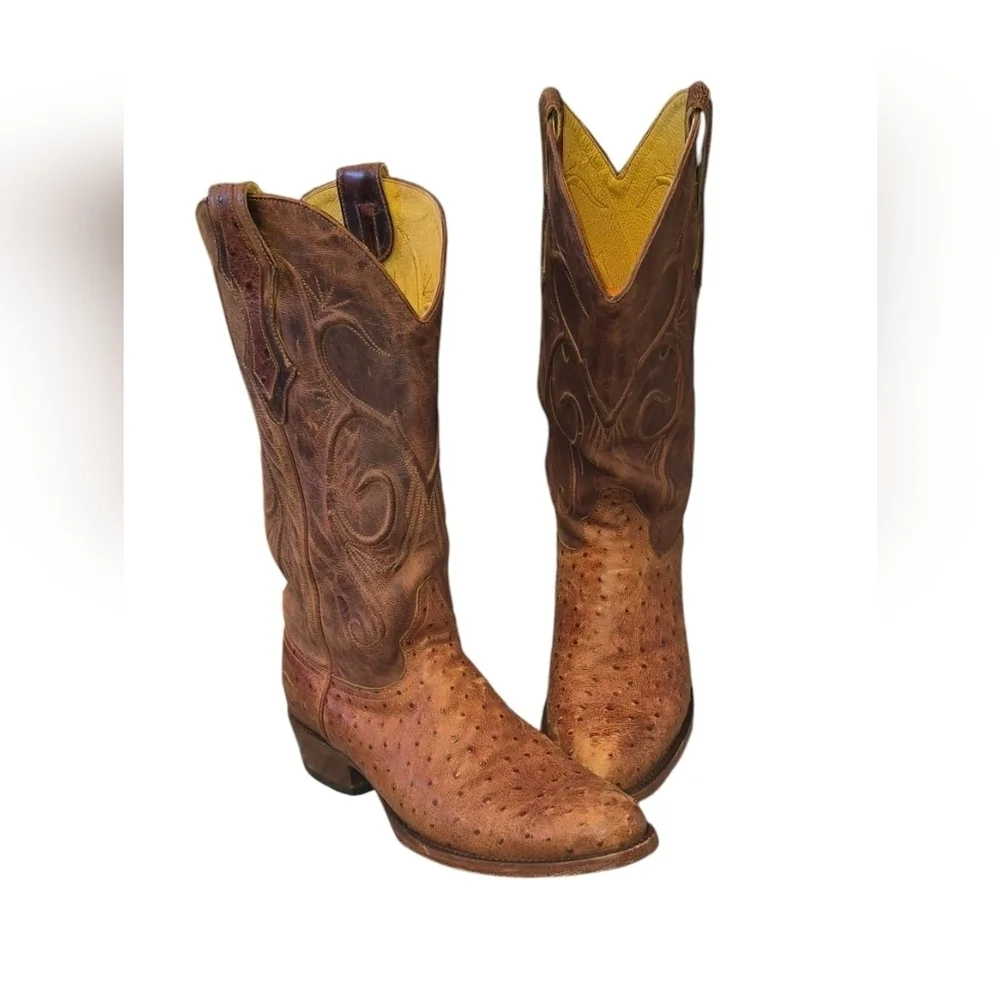 Cavender's Almond Ostrich Print Round Toe Cowboy Boots